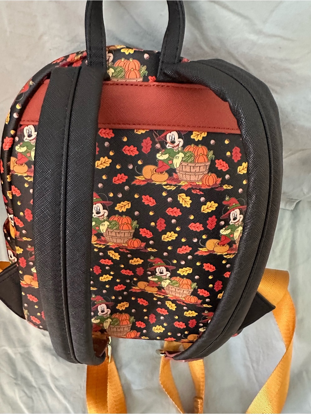Disney x Loungefly Mickey Pumpkin Harvest Mini Backpack - Black with Fall Print - Picture 6 of 7